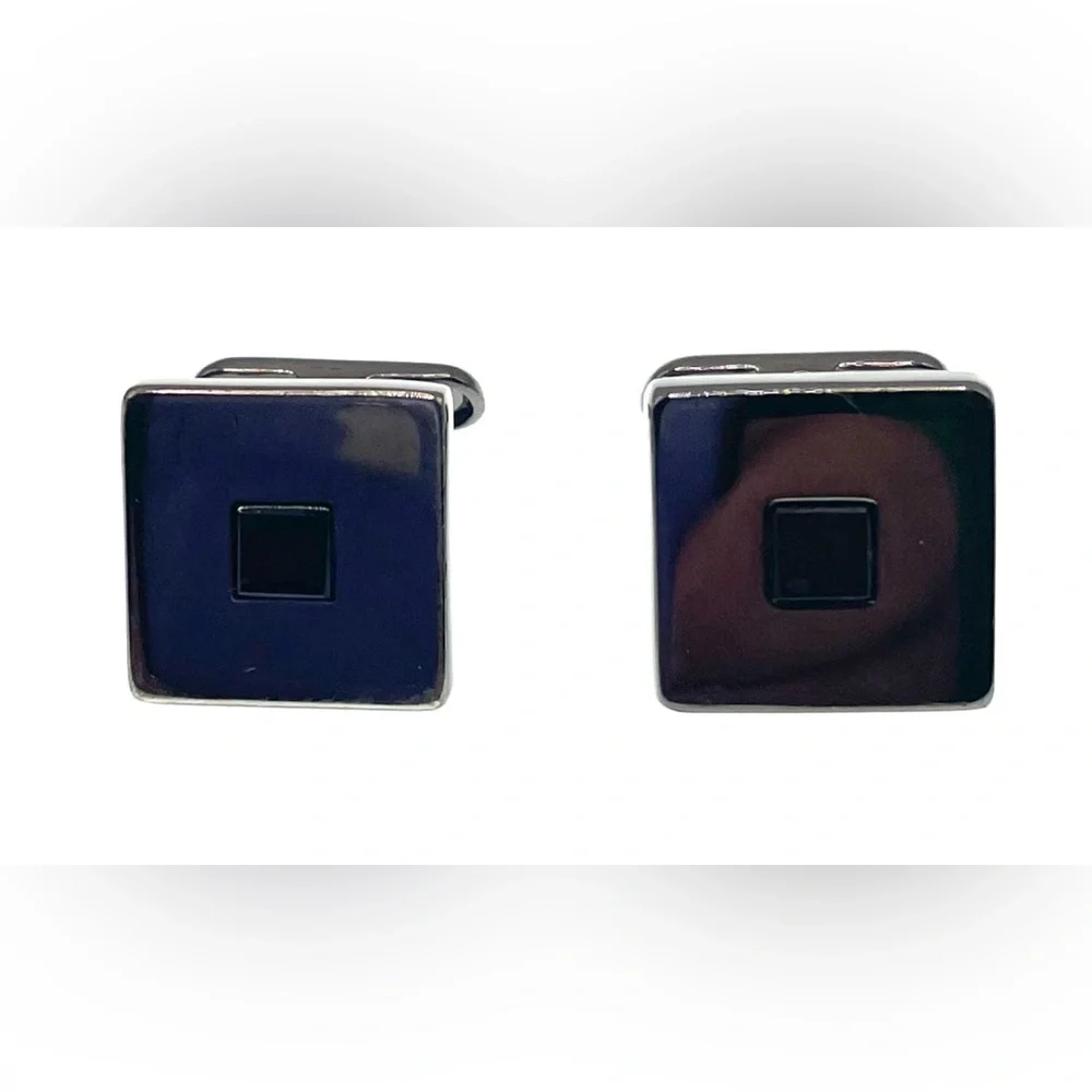 3 for $30 Vintage Gunmetal SilverTone Square Cufflinks Black Square Stone Center